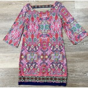 Laundry Shelli Segal Sz S Paisley Print Slinky Shift Cutout Back Pink Dress